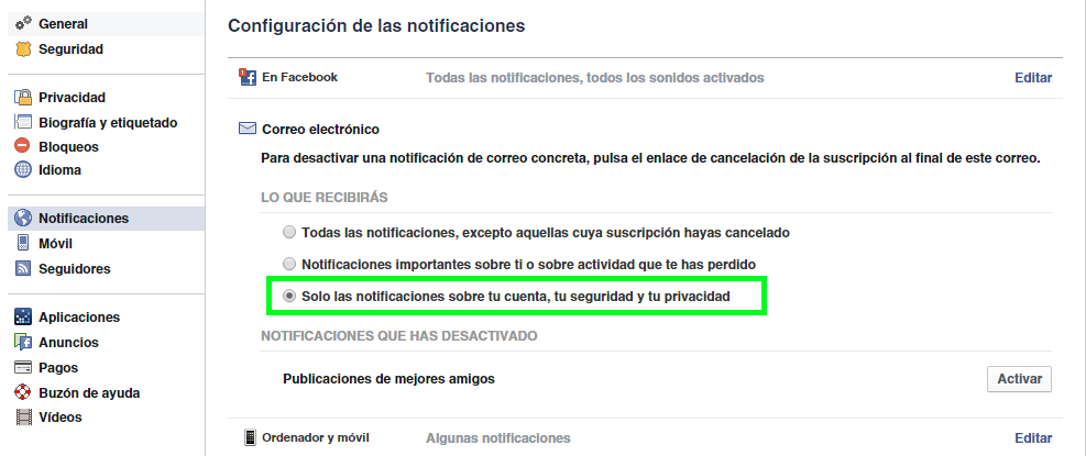 Notificaciones de Facebook - Fran Bravo Gestión de presencia en internet - Social Media - Villena - Alicante