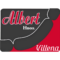 Logotipo de la carnicería hermanos albert de Villena, que tiene una especie de longaniza en color marrón sobre fondo rojo. REDES SOCIALES Y BLOG EN VILLENA ALICANTE - Fran Bravo gestion de presencia en internet