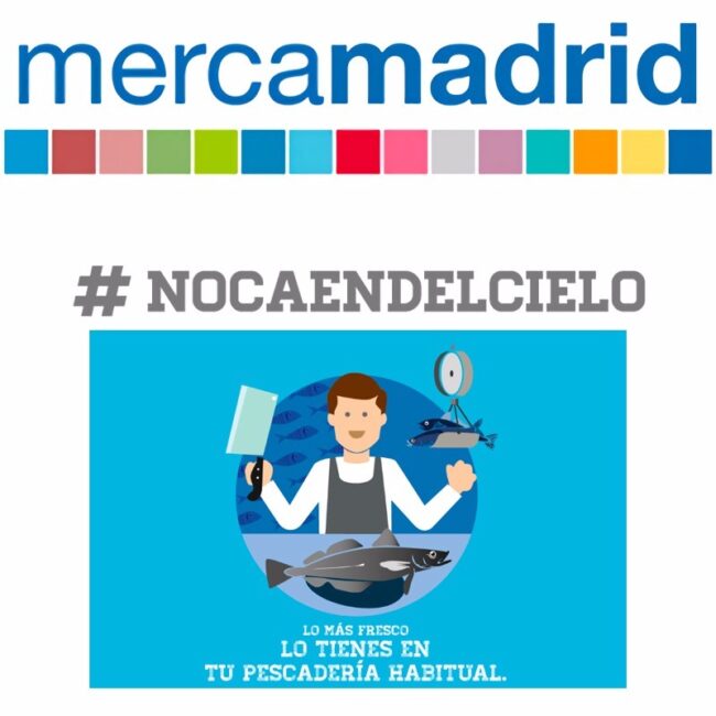 Composición donde aparece le logotipo de Mecamadrid junto a una de las imágenes de un pescadero de la campaña. REDES SOCIALES Y BLOG EN VILLENA ALICANTE - Fran Bravo gestion de presencia en internet